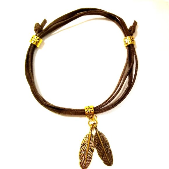 Boho Leather Wrap Bracelet With Feathers - Picture 2 of 5